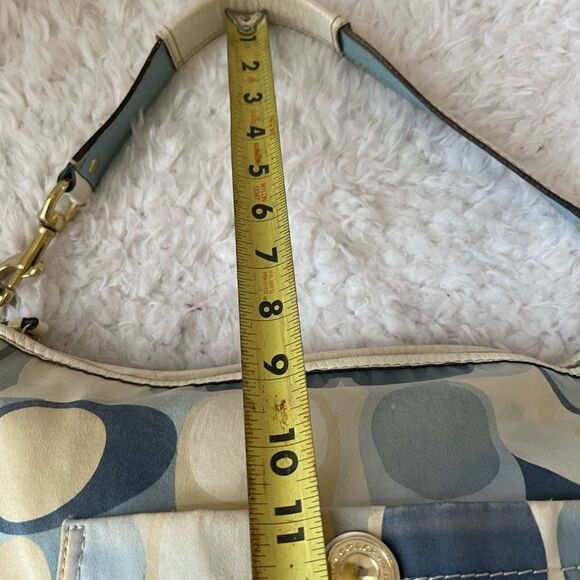 Coach Signature Nylon Blue Scarf Print Hobo Bag 11734 Leather strap and trim. - Picture 13 of 16